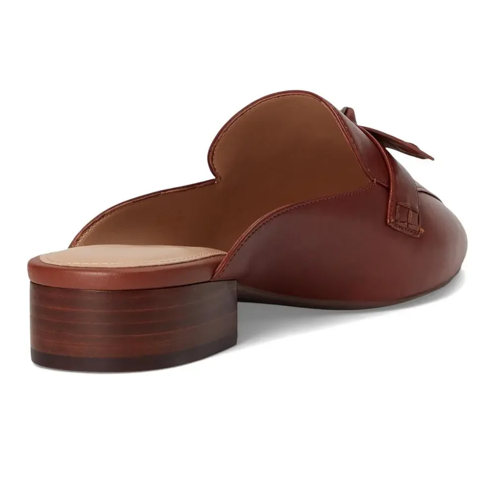 COLE HAAN WOMENS PIPER BOW MULE, DARK CUOIO LEATHER, 9.5-B US